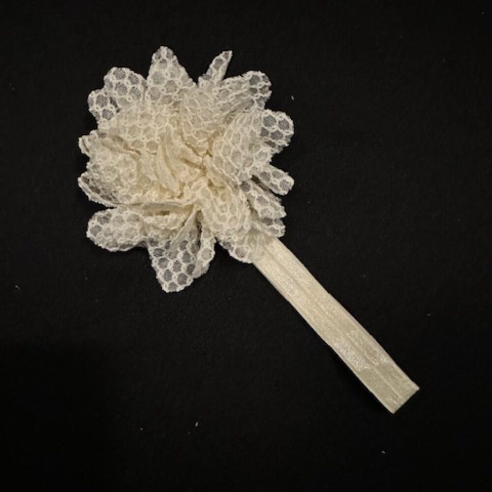 Ivory 3 1/2" Mesh Flower on FOE Headband  7267    Handmade NWT Boutique